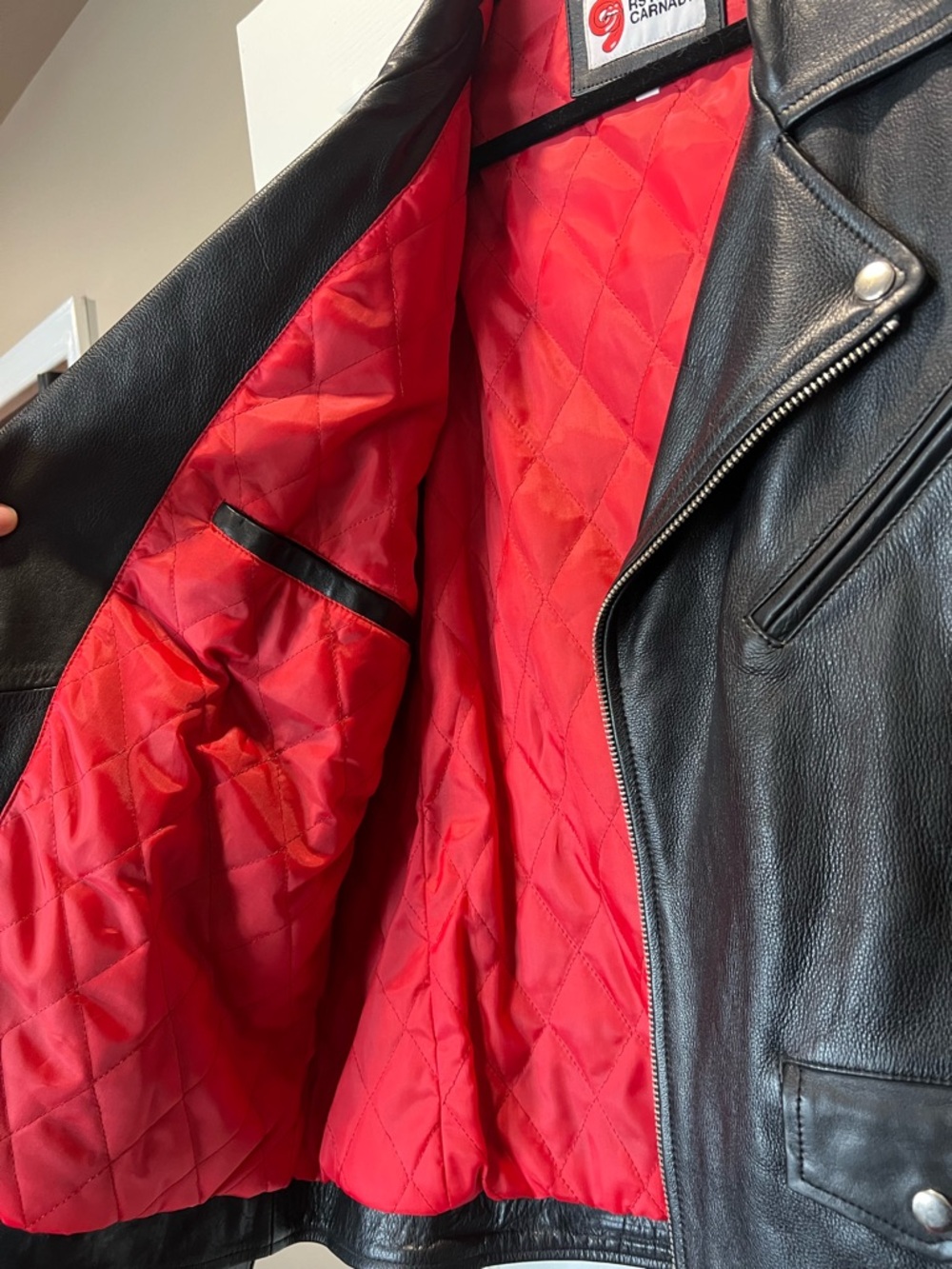 Men's Leather Jacket with Red Quilted Lining - Rolling Stones - Picture 8 of 9